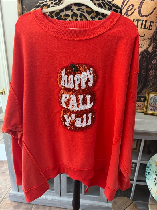 Fantastic Fawn Tops - Fantastic Fawn  Happy Fall Y'all Red Women's Sweatshirt Sz Lg